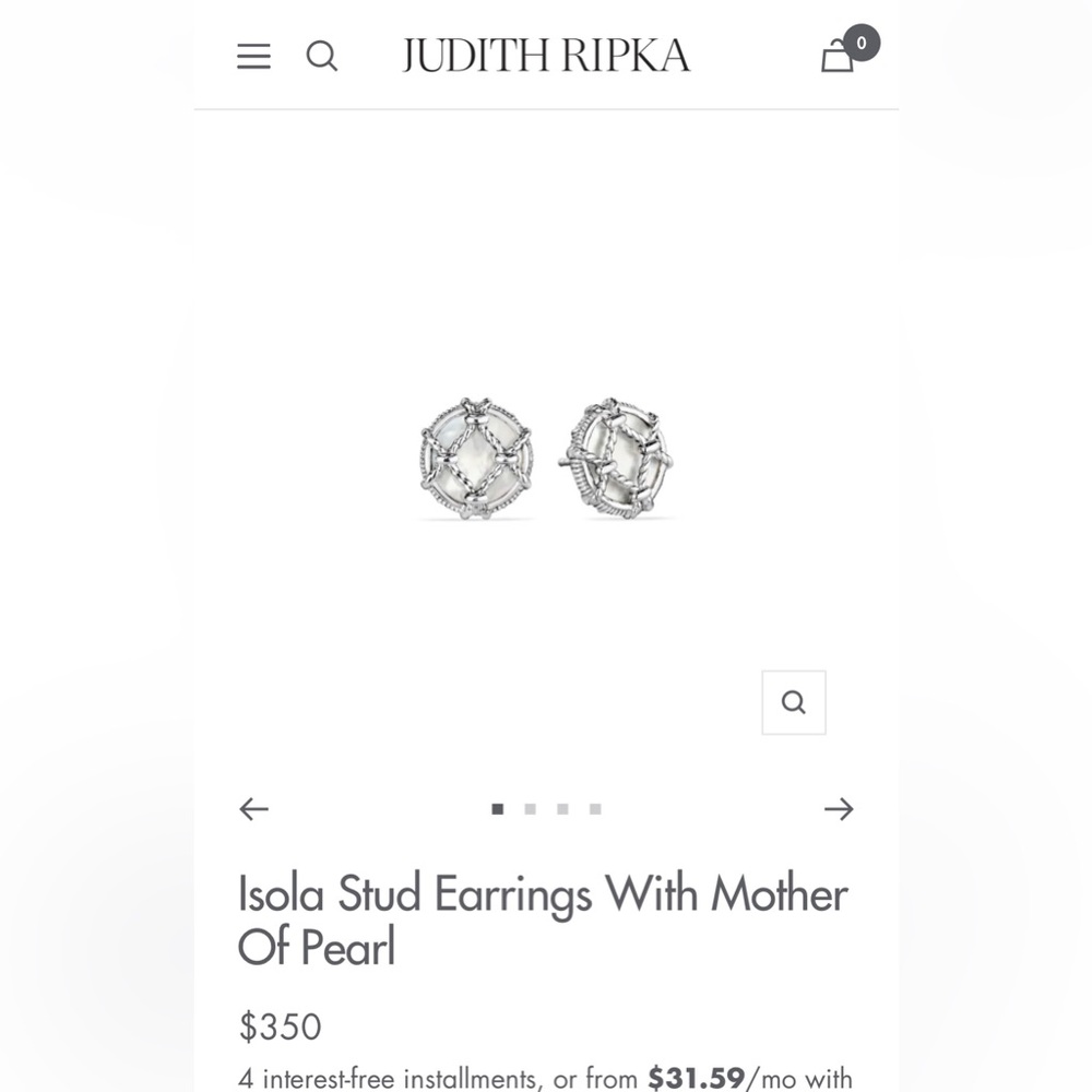 Judith Ripka Mother of Pearl stud Earrings New in Box